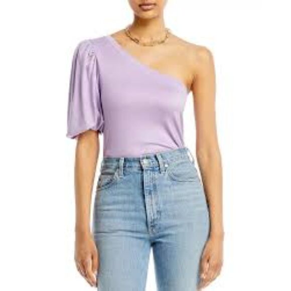 Aqua Tops - NWT AQUA Ladies Lavender One Shoulder Puff Sleeve Tee Elevated Casual Y2K